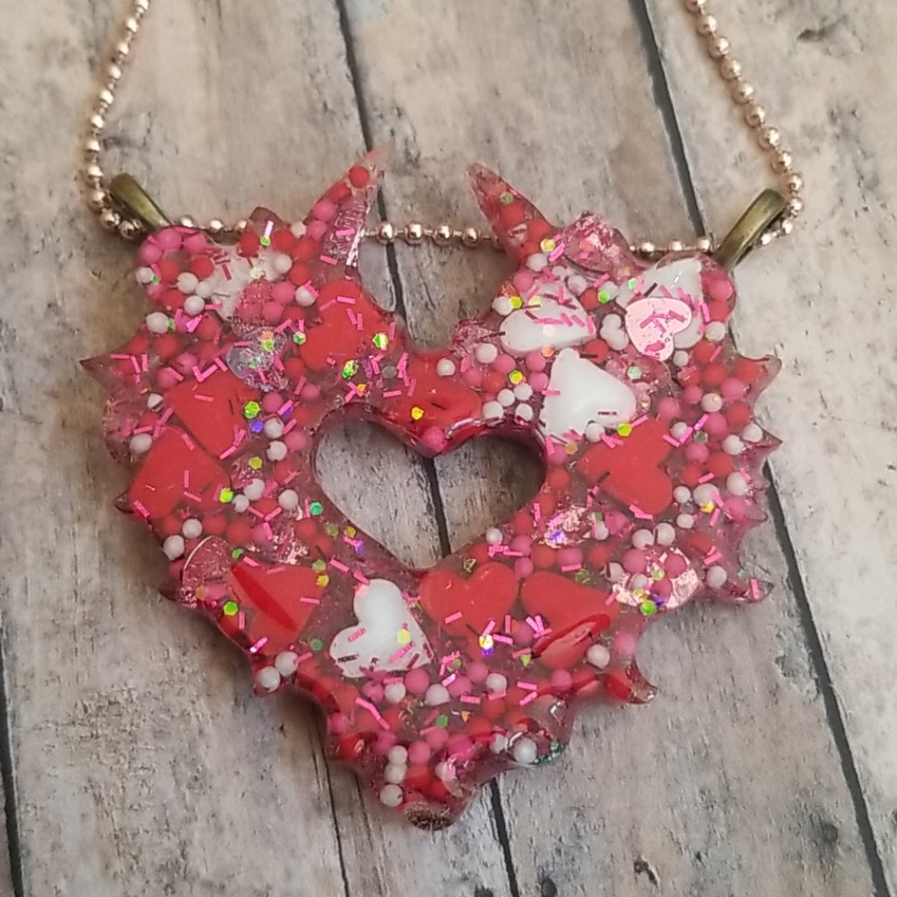 Candy Heart Unicorn Resin Necklace